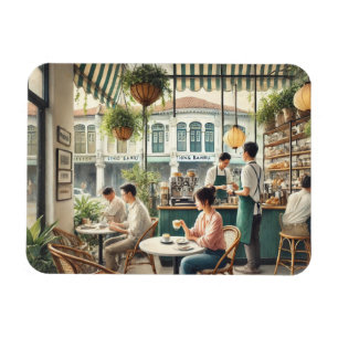 Cafe in Singapore Watercolor Painting Magnet