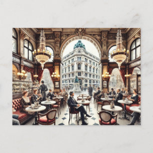 Cafe in Vienna Austria Watercolor Painting Postcard