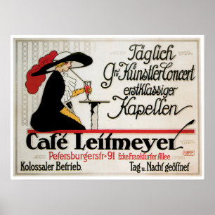 Cafe Leitmeyer Vintage Cafe Drink Ad Art Poster