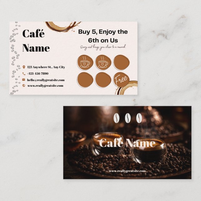 Café Loyalty Punch Card Brown Beige (Front/Back)