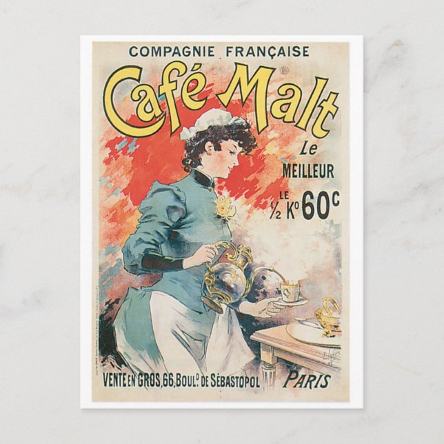 Cafe Malt Vintage Coffee Drink Ad Art Postcard (Front)