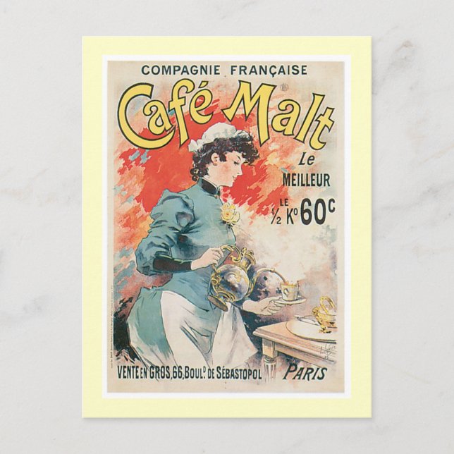 Cafe Malt Vintage Coffee Drink Ad Art Postcard (Front)