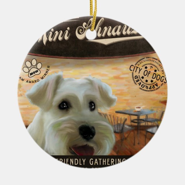 Cafe Mini Schnauzer Ceramic Tree Decoration (Front)