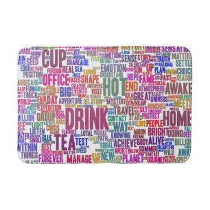 Café Nuage de Mots Texte Motif Tasse Thé Bath Mat
