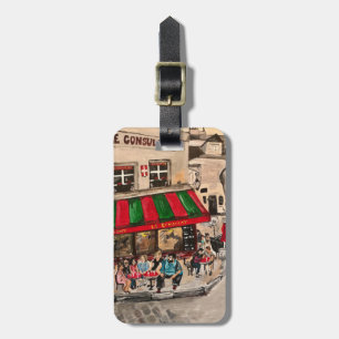 "Cafe on Rue Norvins, Montmartre" Paris Luggage Tag