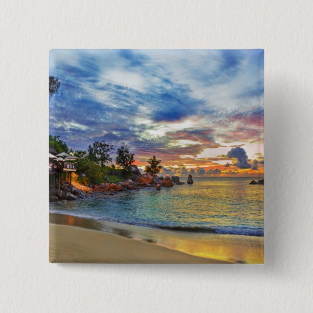 Cafe On Tropical Beach At Sunset 15 Cm Square Badge (Front)