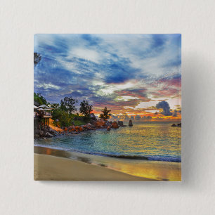 Cafe On Tropical Beach At Sunset 15 Cm Square Badge