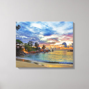 Cafe On Tropical Beach At Sunset Canvas Print