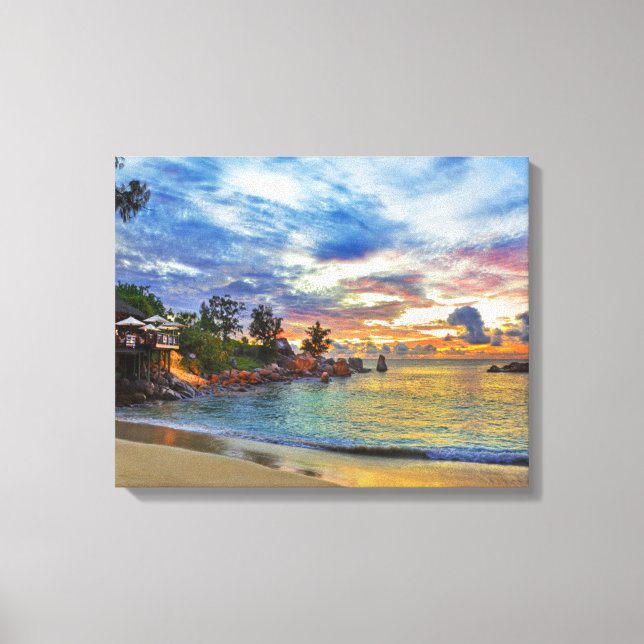 Cafe On Tropical Beach At Sunset Canvas Print (Front)