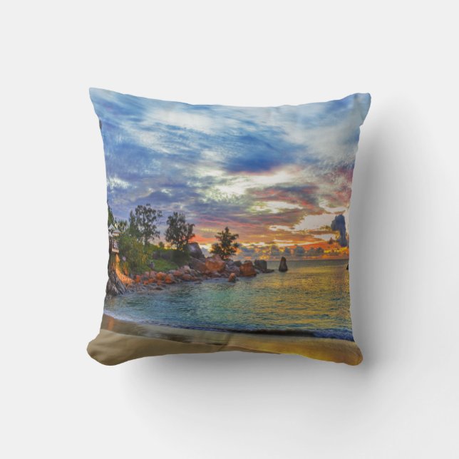 Cafe On Tropical Beach At Sunset Cushion (Front)