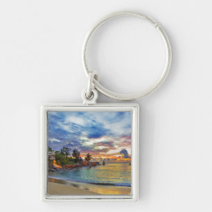 Cafe On Tropical Beach At Sunset Key Ring