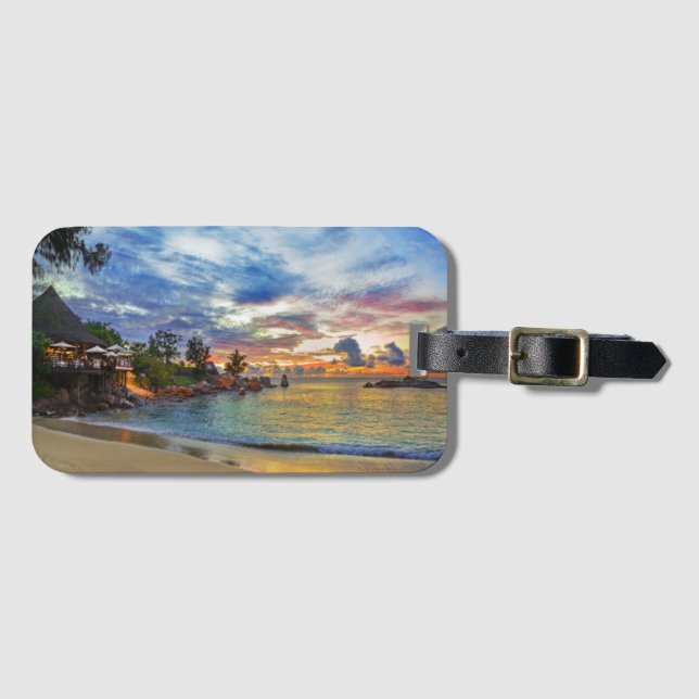 Cafe On Tropical Beach At Sunset Luggage Tag (Front Horizontal)