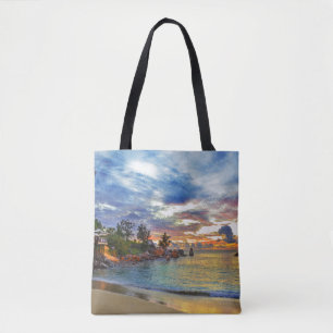 Cafe On Tropical Beach At Sunset Tote Bag