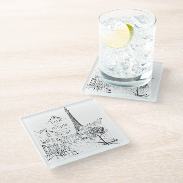Cafe Paris Glass Coaster (Angled)