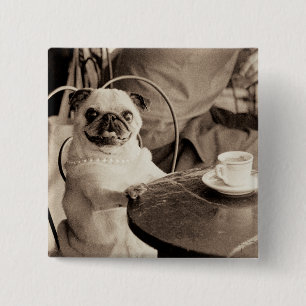Cafe Pug 15 Cm Square Badge