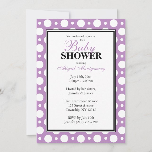 Cafe Purple Assorted Polka Dots Baby Shower Invitation (Front)