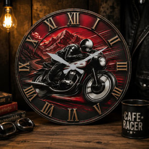Cafe Racer Motorcycle Vintage Speed Racing Garage  Large Clock