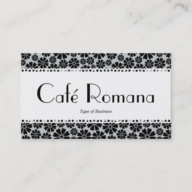 Café Romana (Scalloped) Floral Pattern (Gold) Business Card (Front)
