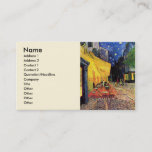 Cafe Terrace at Night by Vincent van Gogh Business Card<br><div class="desc">Cafe Terrace on the Place du Forum by Vincent van Gogh is a vintage fine art post impressionism architectural cityscape painting. An exterior view of a restaurant with tables, chairs, waiters, and people dining. A beautiful night with stars in the sky in Arles, France. About the artist: Vincent Willem van...</div>