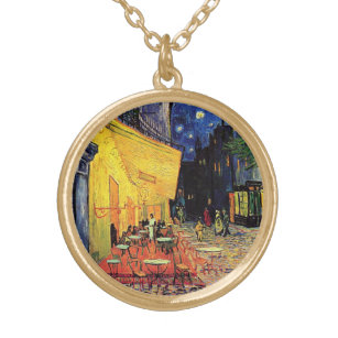 Cafe Terrace at Night by Vincent van Gogh Gold Plated Necklace
