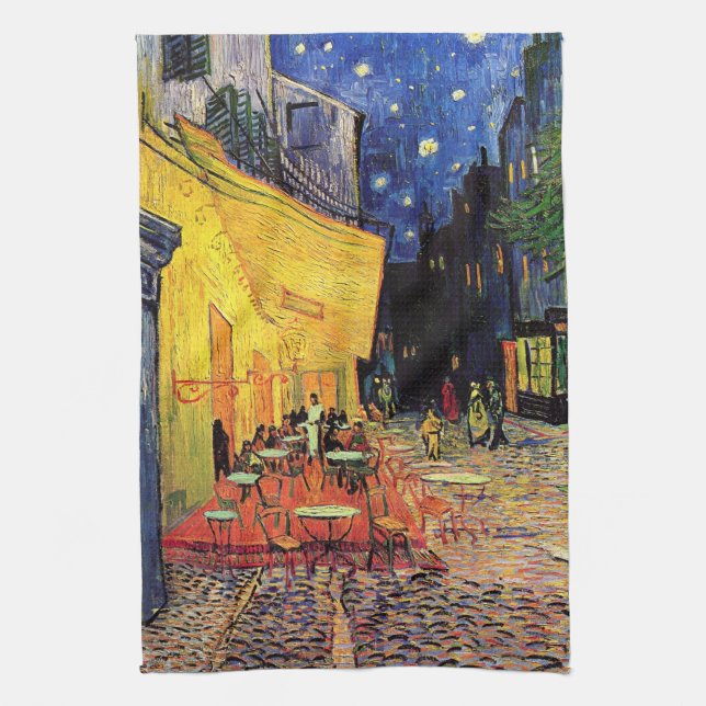 Cafe Terrace at Night by Vincent van Gogh Tea Towel (Vertical)