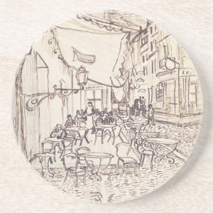 Cafe Terrace at Night, Fine Art Sketch, Van Gogh Coaster
