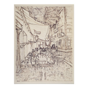 Cafe Terrace at Night, Fine Art Sketch, Van Gogh Poster