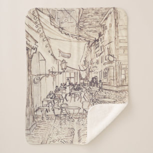 Cafe Terrace at Night, Fine Art Sketch, Van Gogh Sherpa Blanket