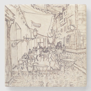 Cafe Terrace at Night, Fine Art Sketch, Van Gogh Stone Coaster