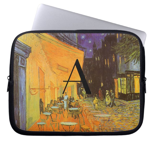 Cafe terrace at night monogram laptop sleeve (Front)