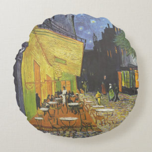 Cafe Terrace at Night Van Gogh Round Cushion