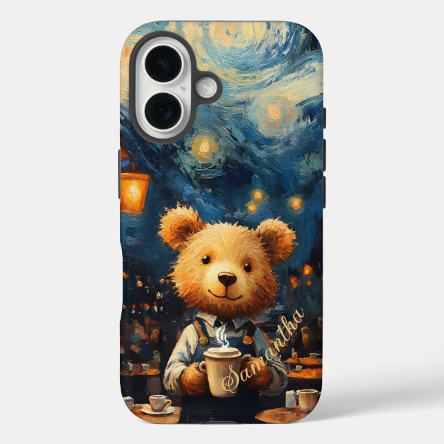 Cafe Terrace with Bear Barista Van Gogh Style Case-Mate iPhone Case (Back)