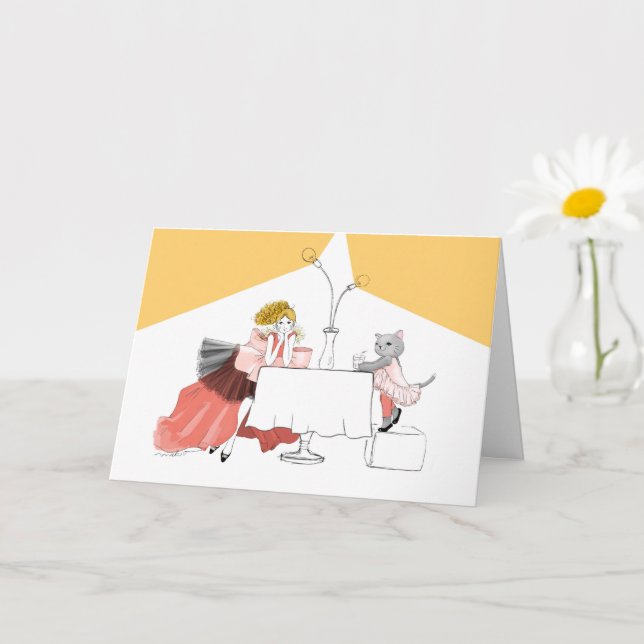Cafe Time with Cats Card (Small Plant)