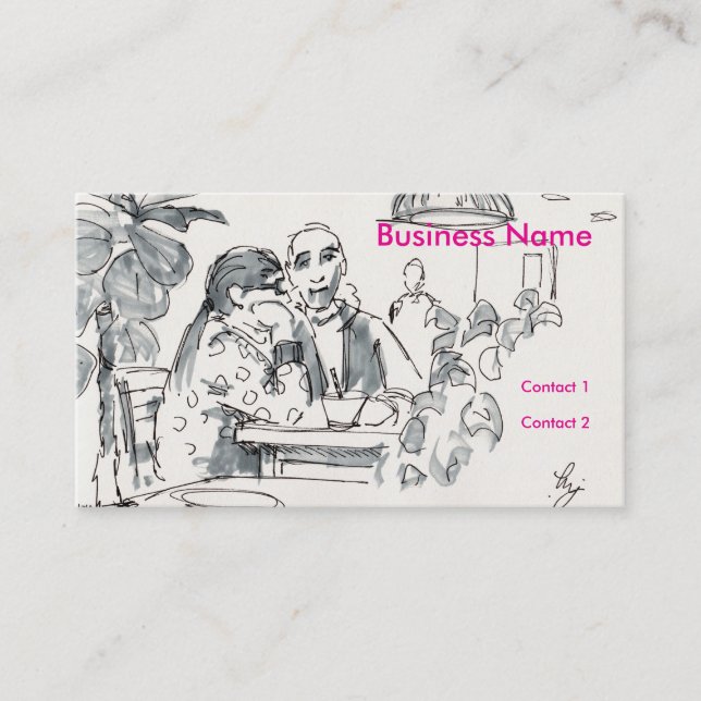 Cafe with plants drawing business card (Front)