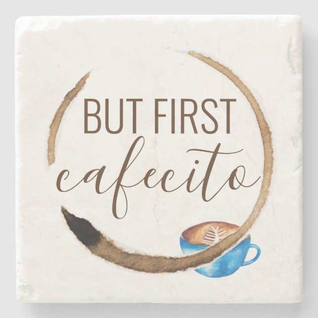 Cafecito Coffee Mug Cuban Espresso Watercolor Stone Coaster (Front)