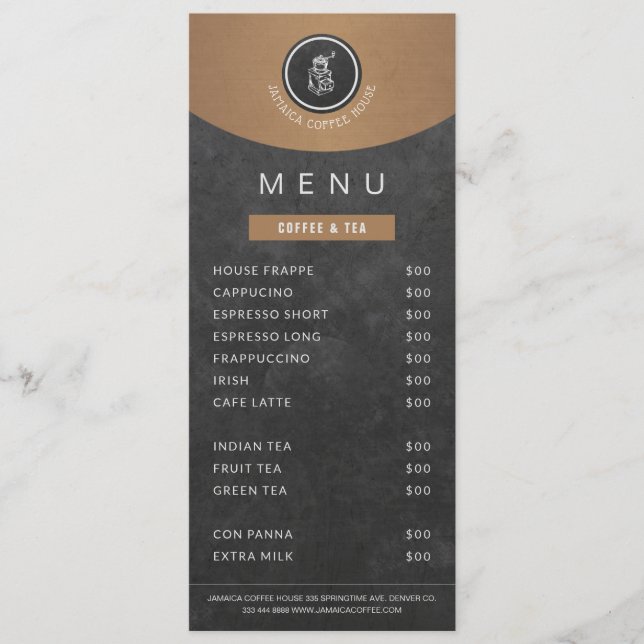 Cafeteria logo copper black chalkboard price list menu (Front)