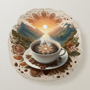 Caffeinated Bliss: A Coffee Lover's Delight Round Cushion