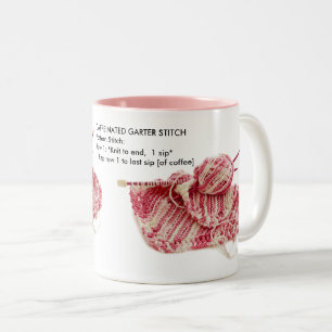 "Caffeinated Garter Stitch" - Fun Knit Pattern Two-Tone Coffee Mug