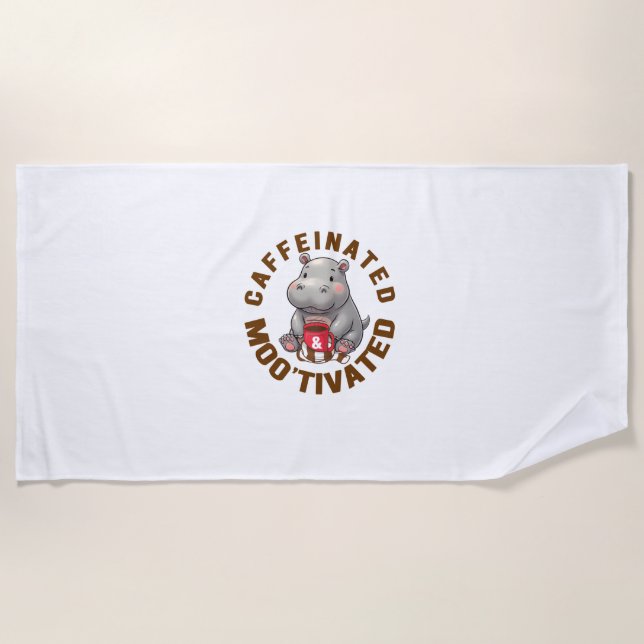 Caffeinated & Moo'tivated Funny Moo-Deng, Love, Co Beach Towel (Front)