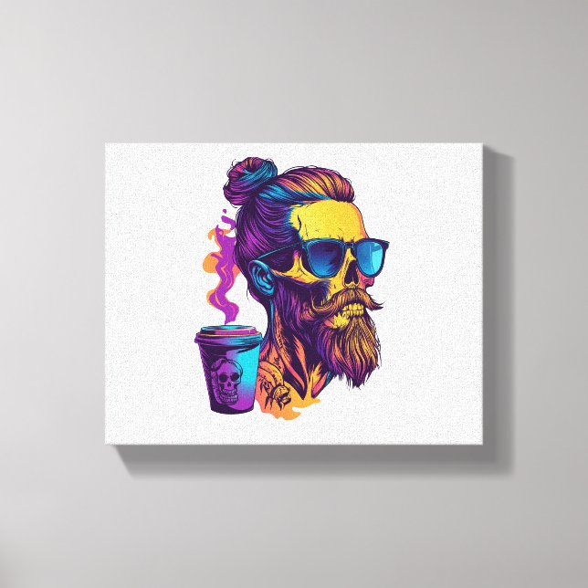 Caffeinated Skull – Funny Barista Skeleton Canvas Print (Front)