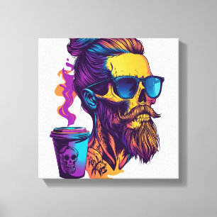 Caffeinated Skull � Funny Barista Skeleton Canvas Print