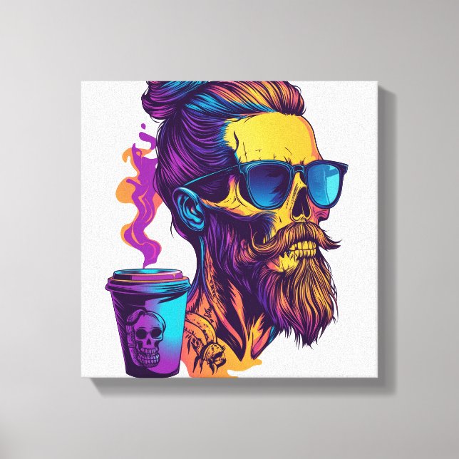 Caffeinated Skull � Funny Barista Skeleton Canvas Print (Front)