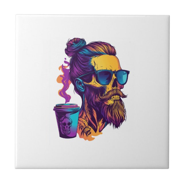 Caffeinated Skull � Funny Barista Skeleton Tile (Front)