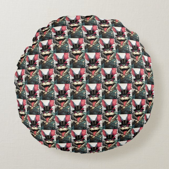 Caffeinated Top Hat Rabbit Magical Society Round Cushion (Front)