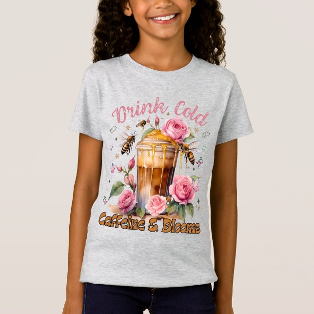 Caffeine & Blooms: Iced Coffee Delight T-Shirt (Front)