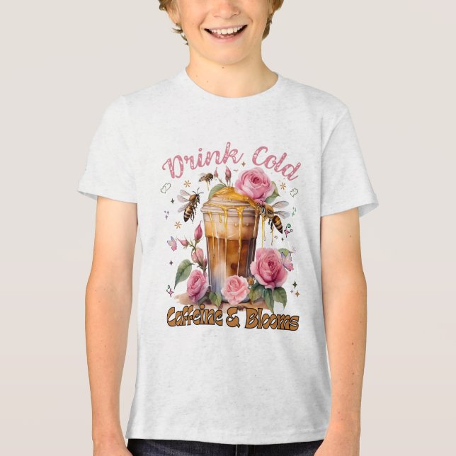Caffeine & Blooms: Iced Coffee Delight Tri-Blend Shirt (Front)