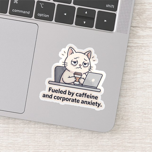 Caffeine Cat Funny Office Burnout Sticker (Detail)