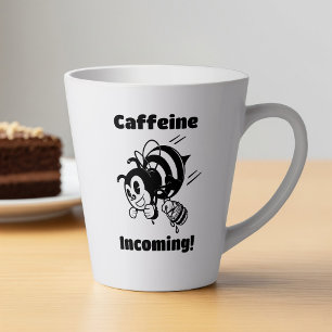 Caffeine Incoming! Funny Bee With Buckets Cartoon Latte Mug