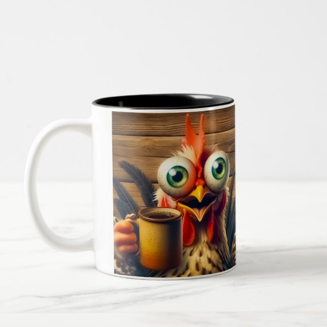 caffeine Junkie chicken Two-Tone Coffee Mug (Left)