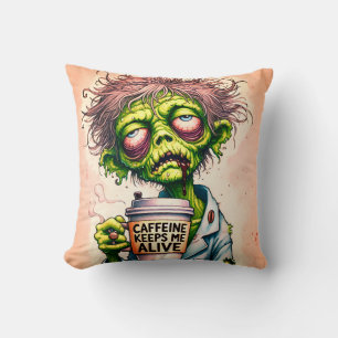 Caffeine Keeps Me Alive Zombie Cushion